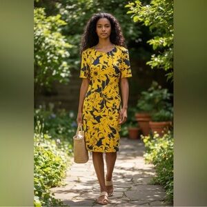 Trina Turk Zap Marigold and Navy Floral Print Stretch Mini Dress Size Medium